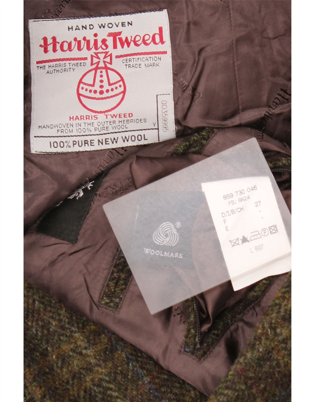 Мужской твидовый пиджак Harris на 2 пуговицах UK 46 3XL хаки в клетку из натуральной шерсти