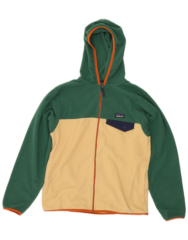 Флисовая куртка Patagonia для мальчиков с капюшоном 13–14 лет, XL, зеленая с цветными блоками