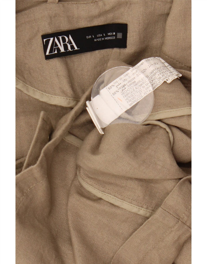 Женский укороченный двубортный пиджак оверсайз Zara UK 16, большой цвет хаки