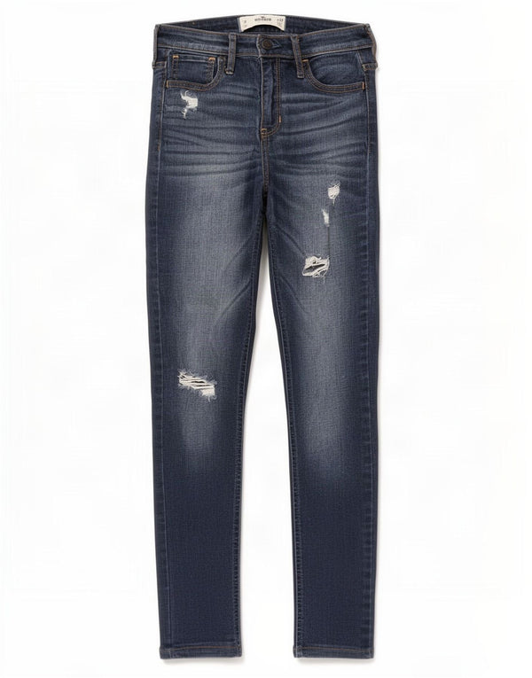 Женские потертые узкие джинсы Hollister США 7, средние W28 L26, темно-синие