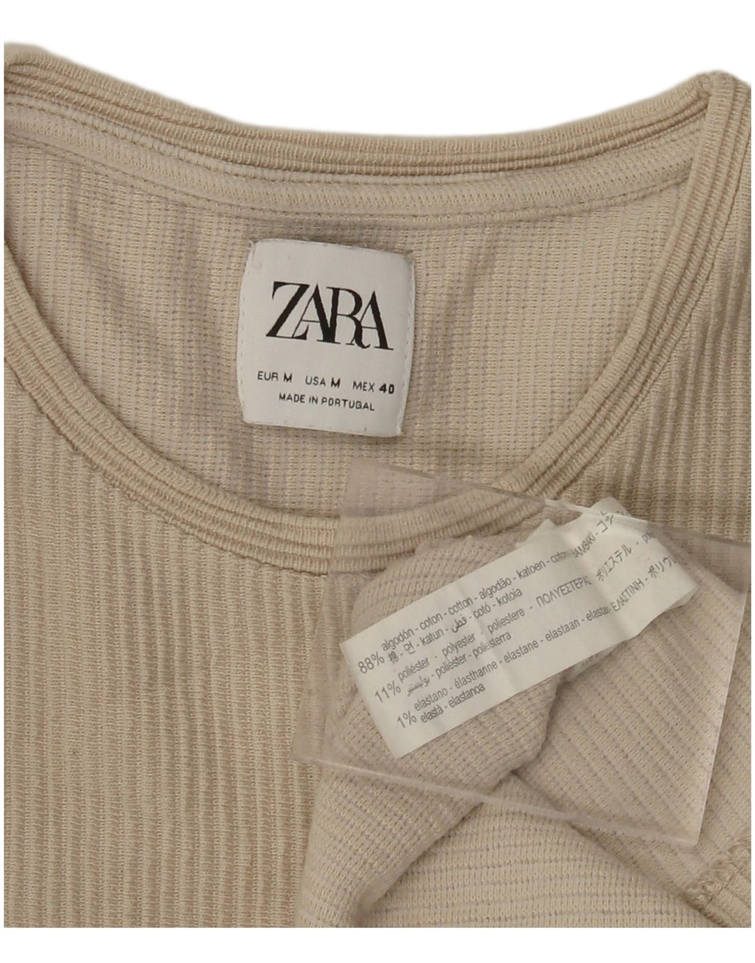 ZARA Mens Top Long Sleeve Medium Beige Cotton
