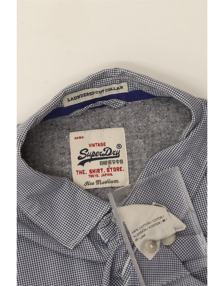 Мужская рубашка Superdry среднего размера, темно-синяя, хлопок в мелкую клетку