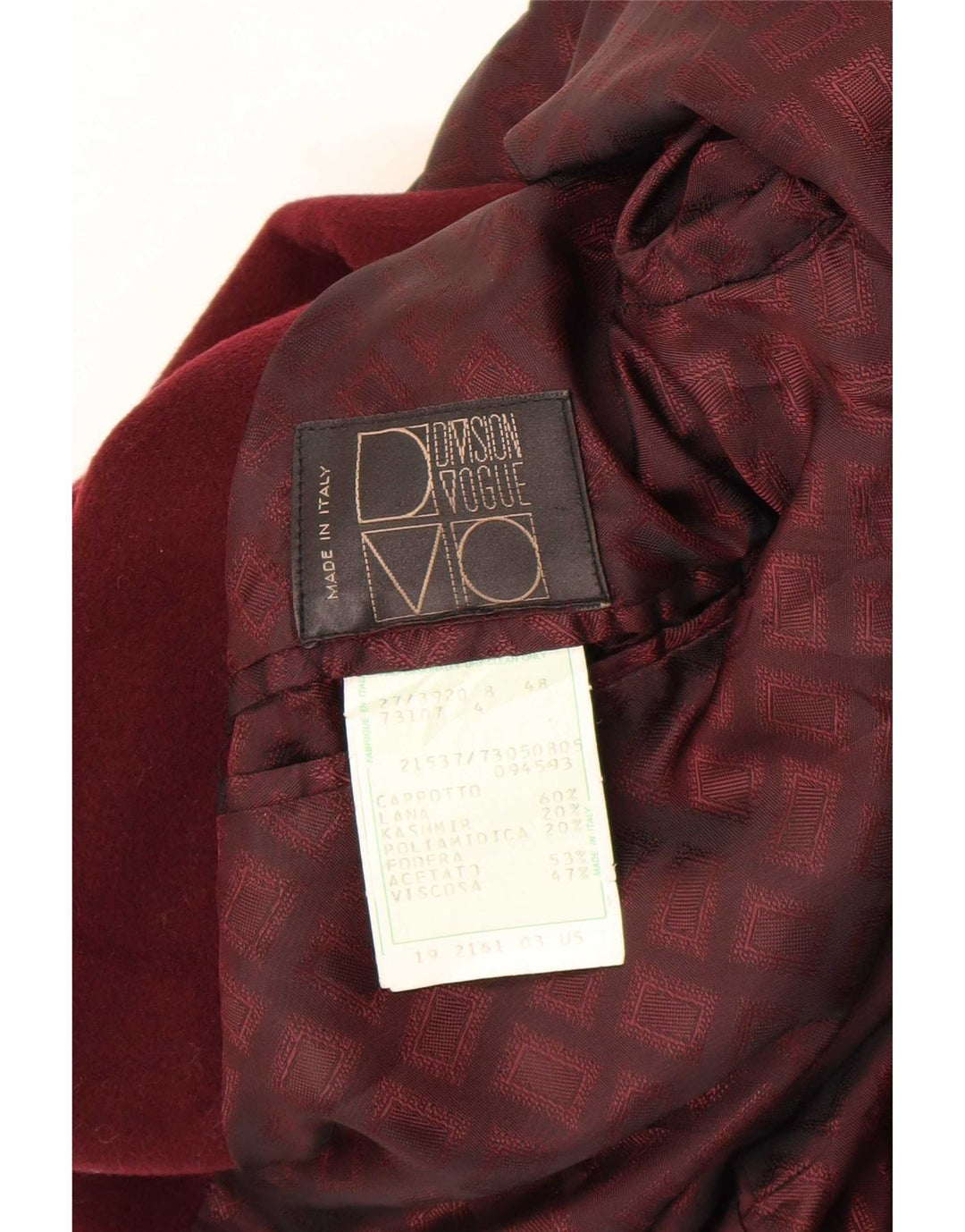 Мужское пальто Division Vogue IT 48 Medium Burgundy Wool