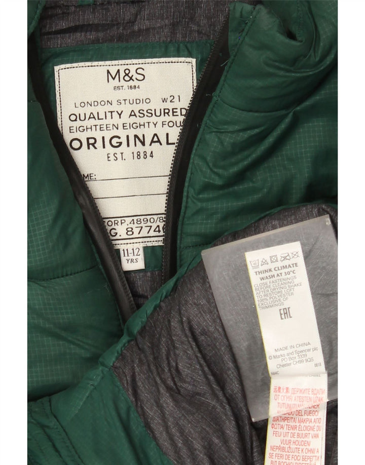 Утепленный жилет с капюшоном Marks & Spencer для мальчиков 11–12 лет, зеленый полиэстер