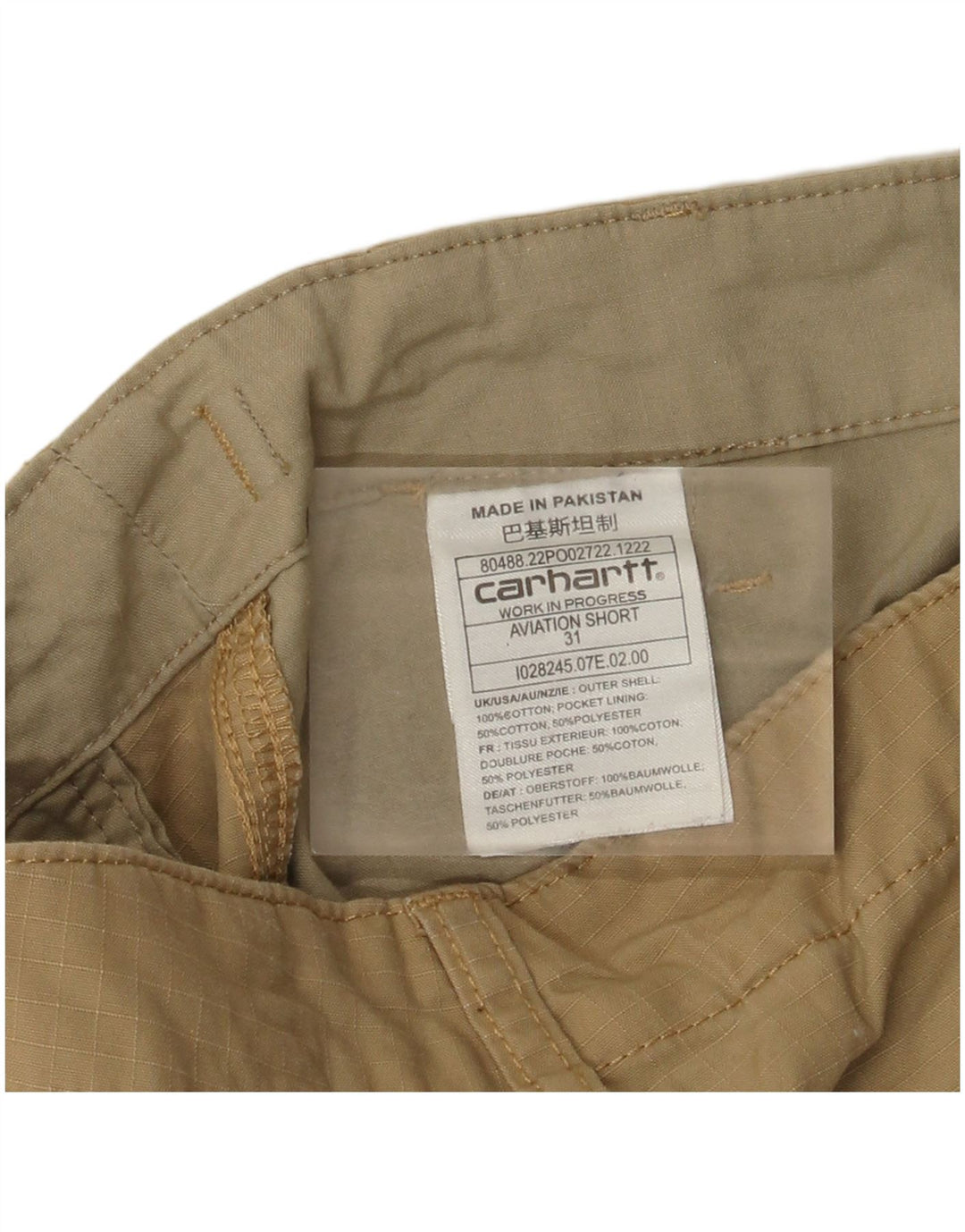 Мужские шорты карго CARHARTT W31, средний, бежевый, хлопок