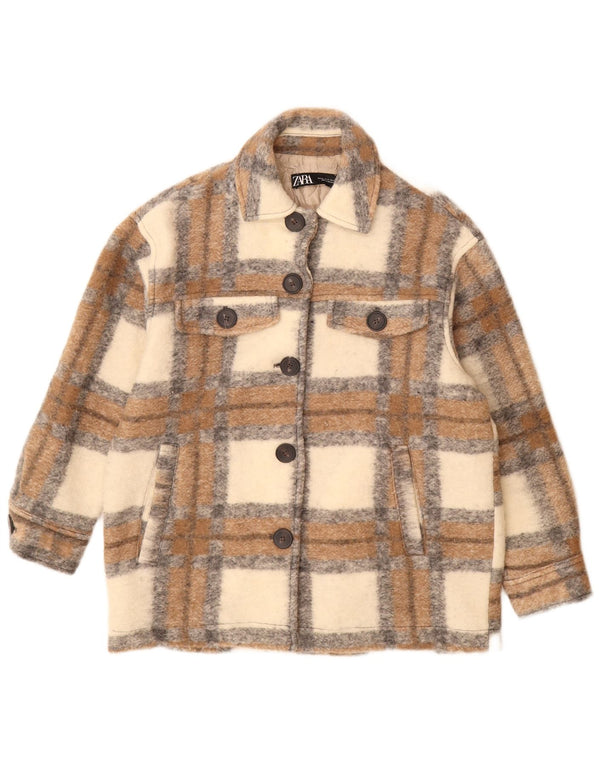 Женская куртка оверсайз Zara Shacket UK 6 XS, шерстяная бежевая клетка
