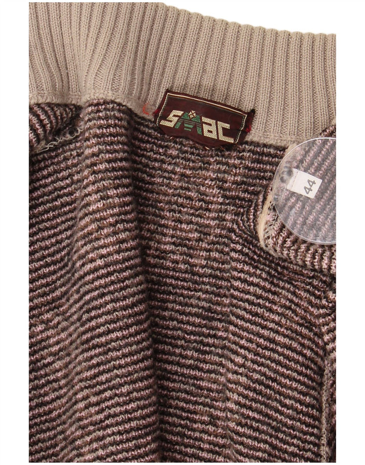 VINTAGE Женский длинный открытый кардиган-свитер IT 44 Средне-коричневый с геометрическим рисунком