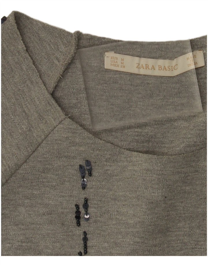 Женский топ оверсайз с рукавом 3/4 Zara UK 14, средний серый в клетку