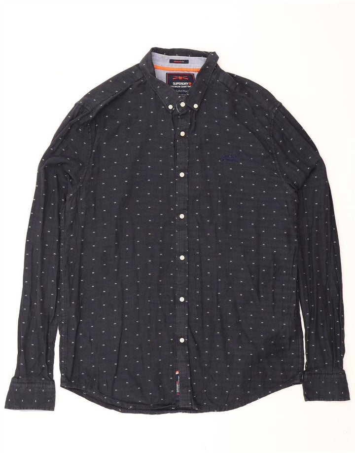 SUPERDRY Мужская рубашка стандартного кроя XL, темно-синий пятнистый хлопок