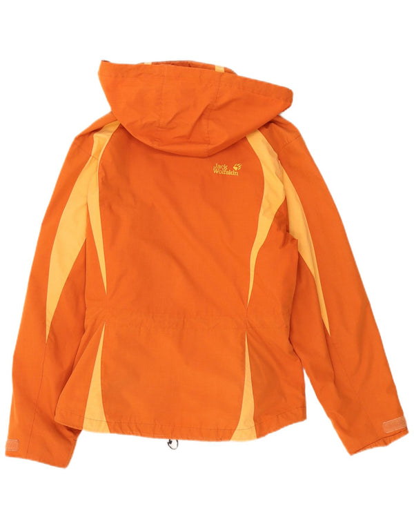 Женская дождевик с капюшоном Jack Wolfskin UK 14, средний оранжевый цвет с цветными блоками