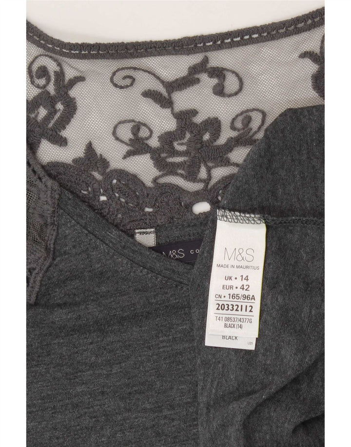 Женская блузка Marks & Spencer Top UK 14, большой серый полиэстер с цветочным принтом