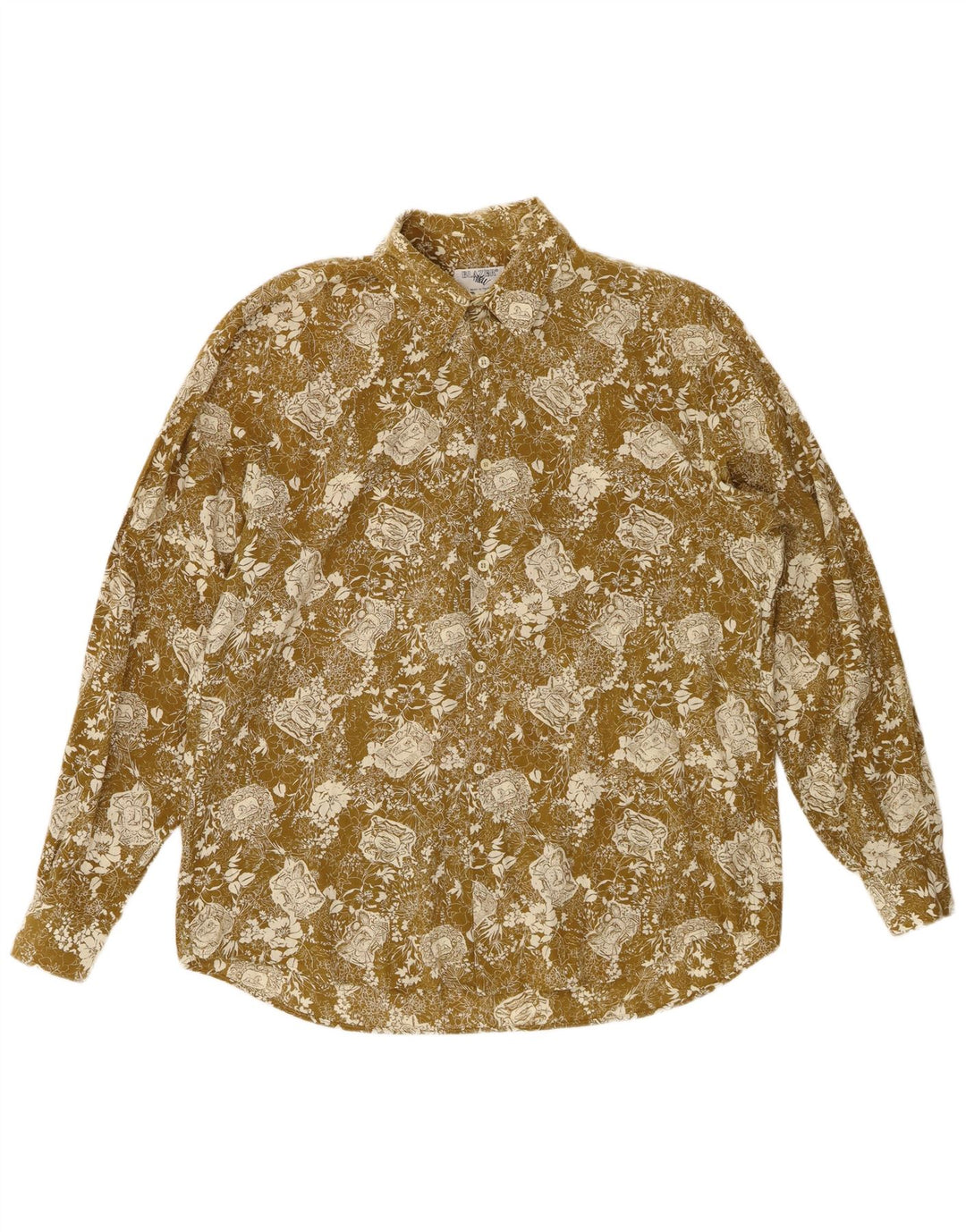 Винтажная мужская рубашка, большая зеленая с цветочным принтом