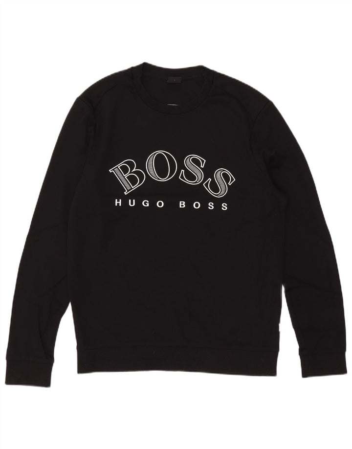 Мужской свитшот с рисунком Hugo Boss, большой черный хлопковый джемпер