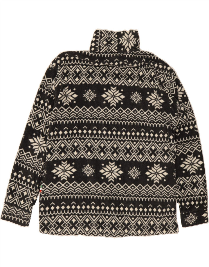 VINTAGE Womens Fleece Jacket UK 18 XL Black Fair Isle Polyester Vintage Vintage and Second-Hand Vintage from Messina Hembry 