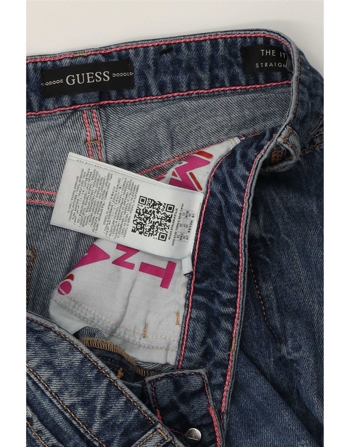 Guess Женские прямые джинсы с потертостями 29 L30 Синий хлопок