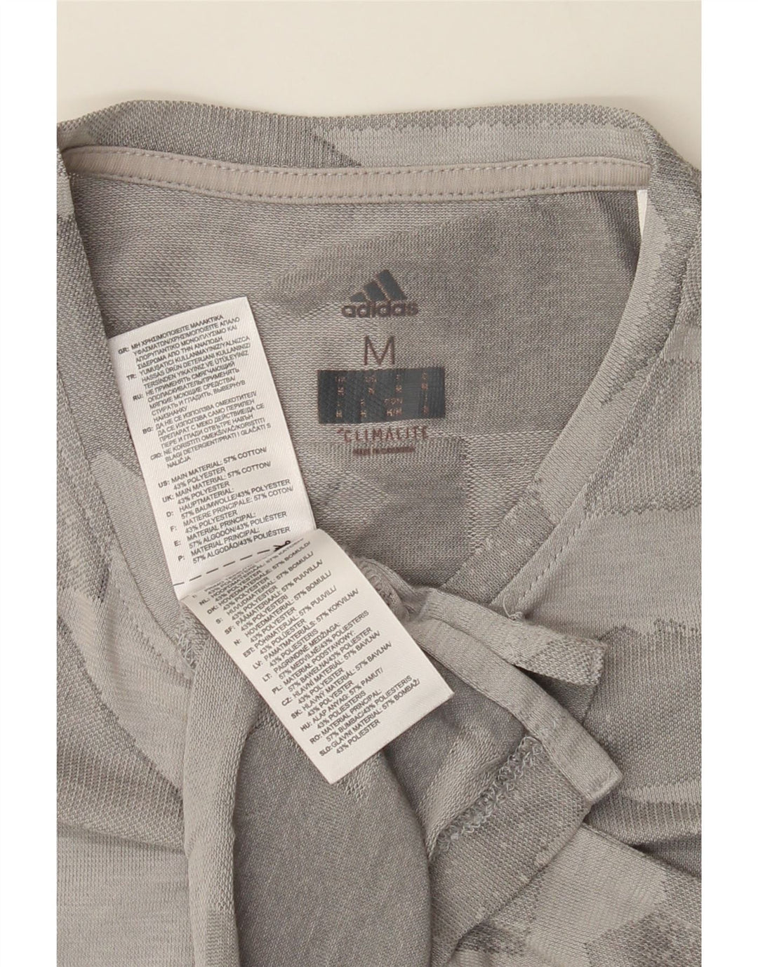 ADIDAS Mens Climalite Graphic T-Shirt Top Medium Grey Geometric Cotton Vintage Adidas and Second-Hand Adidas from Messina Hembry 