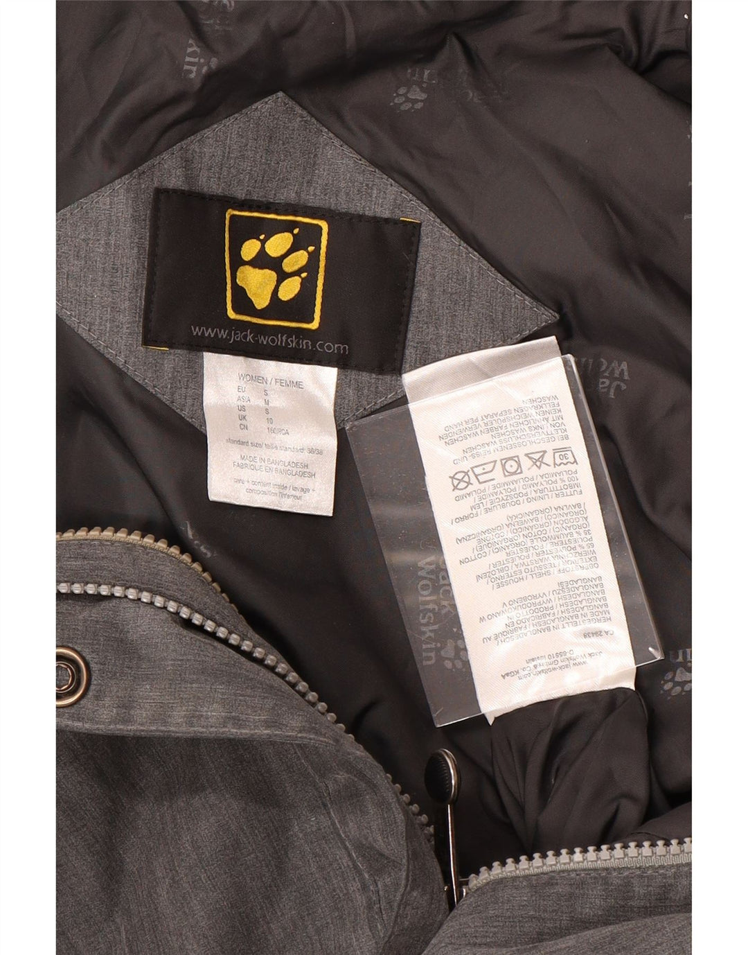 JACK WOLFSKIN Женская парка с капюшоном UK 10, маленький серый полиэстер