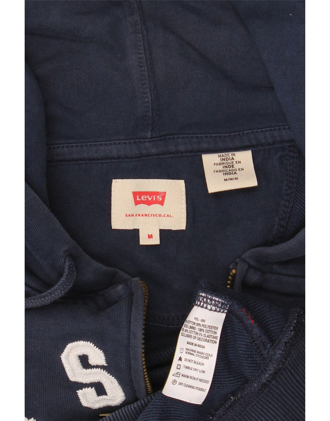 Мужской свитер с капюшоном на молнии с графическим рисунком LEVI'S, средний, темно-синий, хлопковый