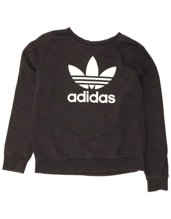 Женский свитер оверсайз с рисунком Adidas UK 10, маленький черный хлопковый