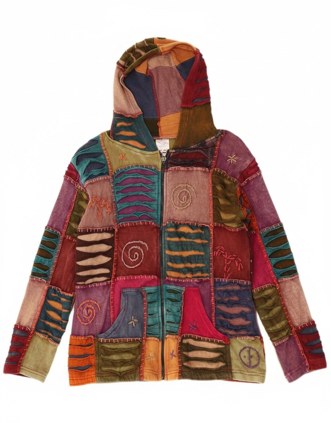 Винтажный женский свитер с капюшоном на молнии с сумасшедшим узором, Великобритания, 18 XL, разноцветный Bohe