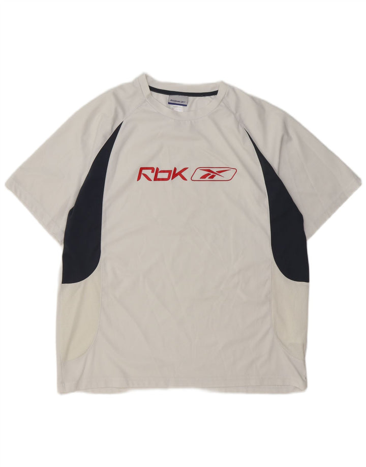 REEBOK Мужская футболка с рисунком Top XL Белая с цветными блоками