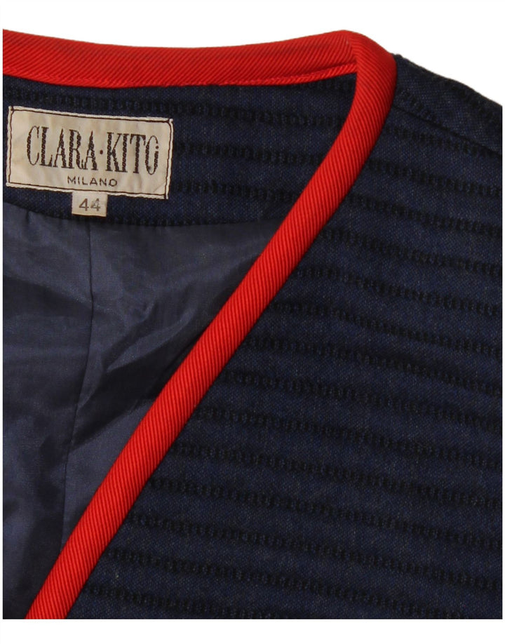 ВИНТАЖНЫЙ женский пиджак на 3 пуговицах IT 44, средний темно-синий в полоску