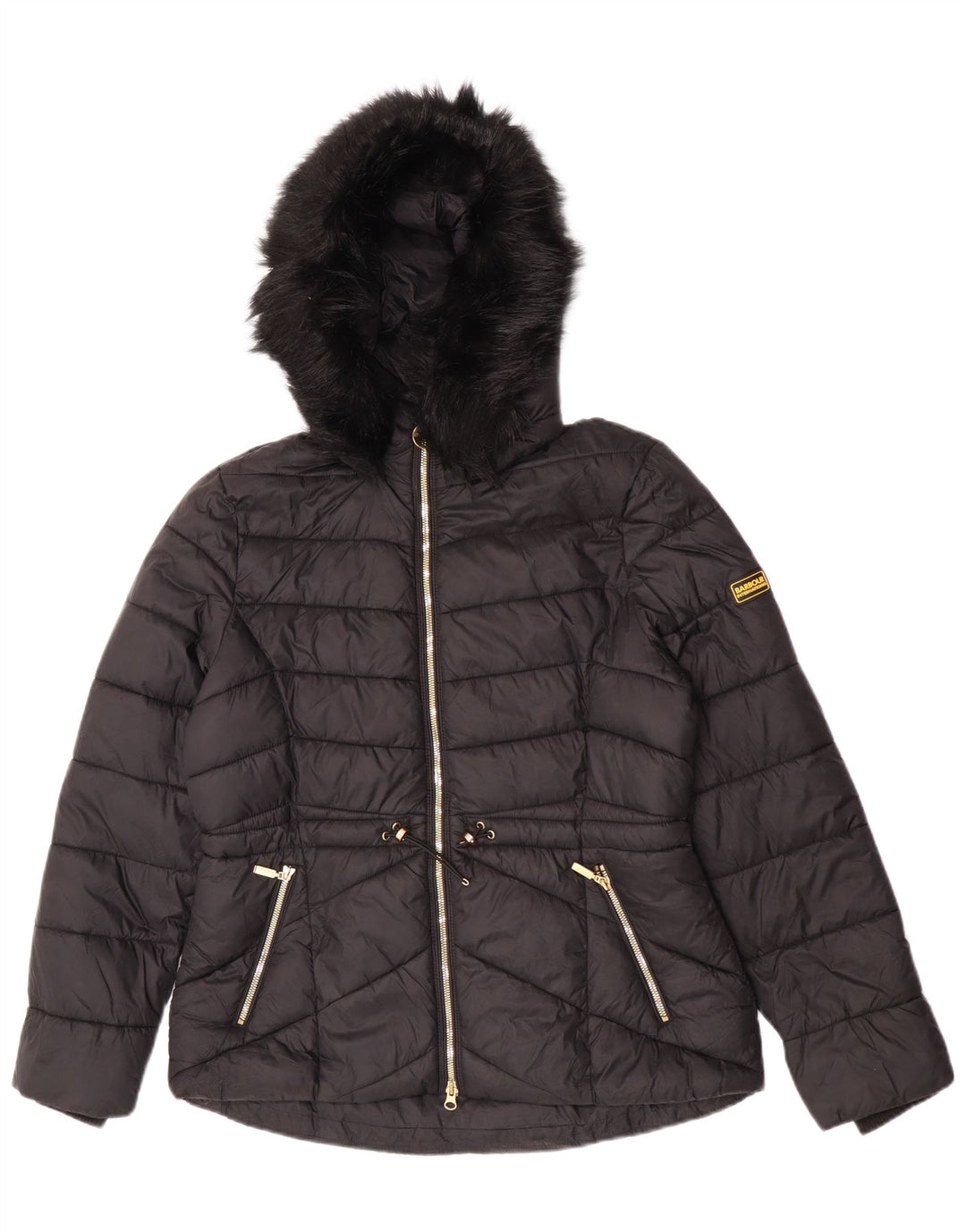Женская стеганая куртка с капюшоном Barbour UK 14, большая, черная, полиамид