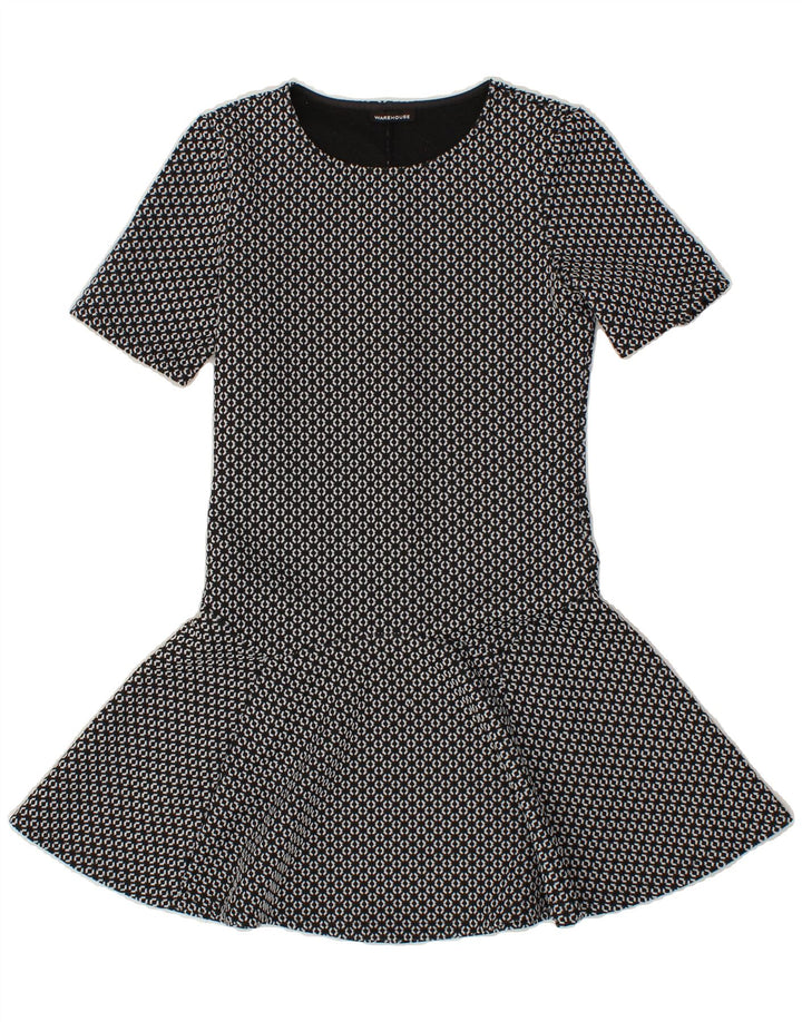 WAREHOUSE Womens Abstract Pattern A-Line Dress UK 8 Small  Black Polyester Vintage Warehouse and Second-Hand Warehouse from Messina Hembry 