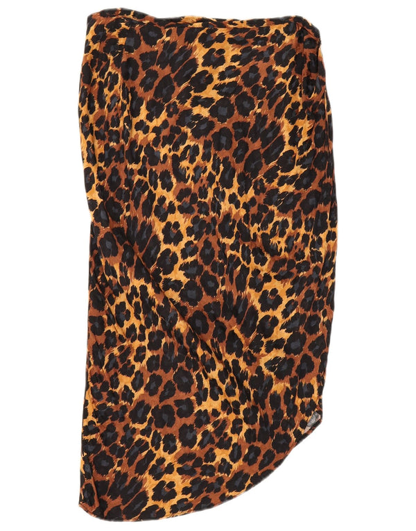 Zara Женская асимметричная юбка среднего размера W28 Коричневая вискоза с животным принтом