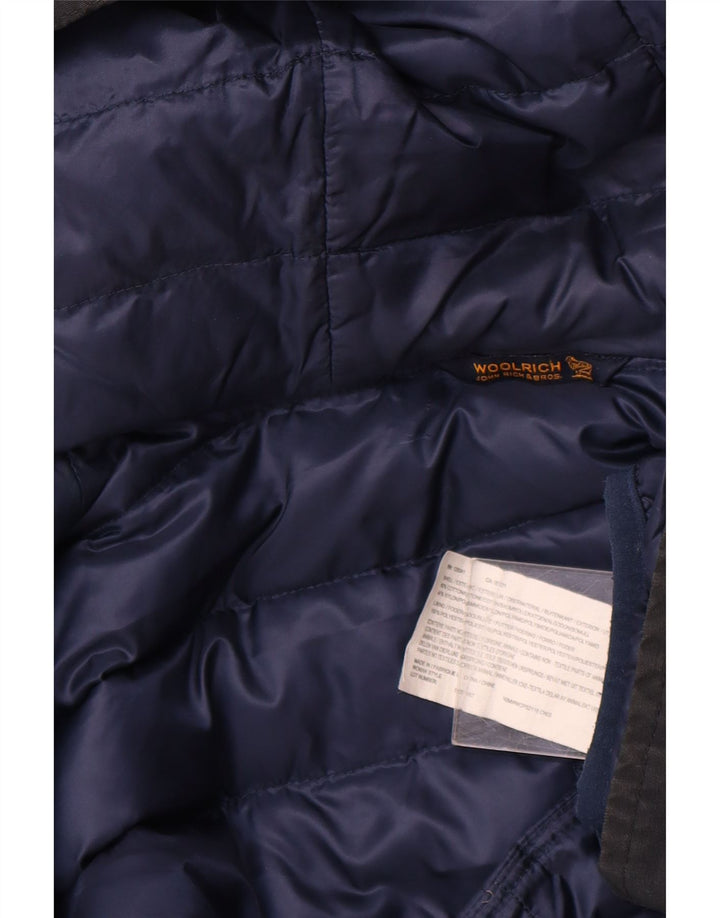 WOOLRICH Womens Hooded Parka Jacket UK 16 Large Navy Blue Cotton