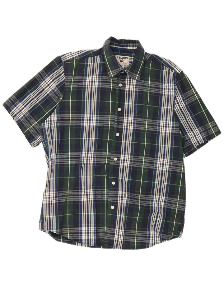 LERROS Mens Short Sleeve Shirt Medium Green Check