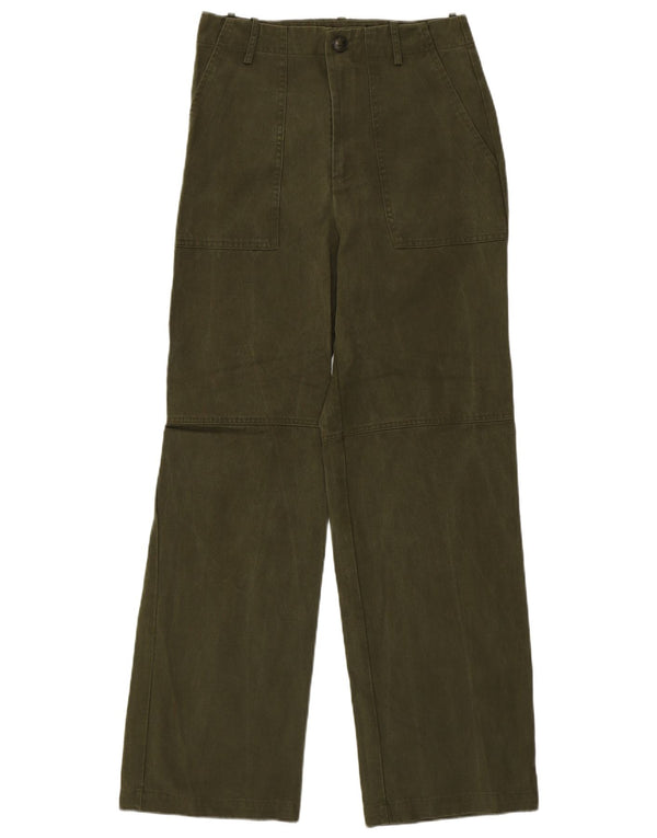 Zara Женские широкие брюки с высокой талией, маленький размер W26 L30, хлопок цвета хаки