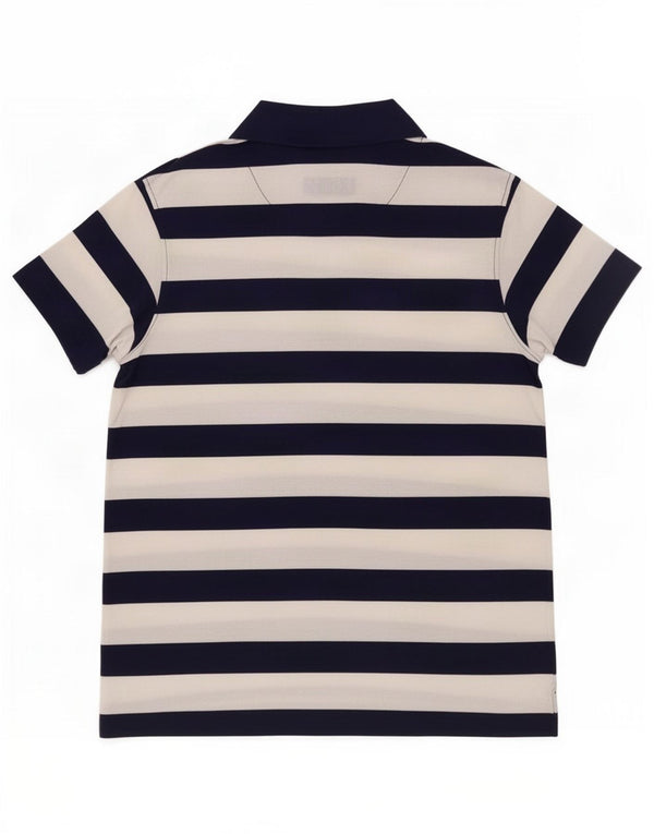 Crew Clothing Womens Rugby Polo Shirt UK 12 Medium Navy Blue Striped Cotton