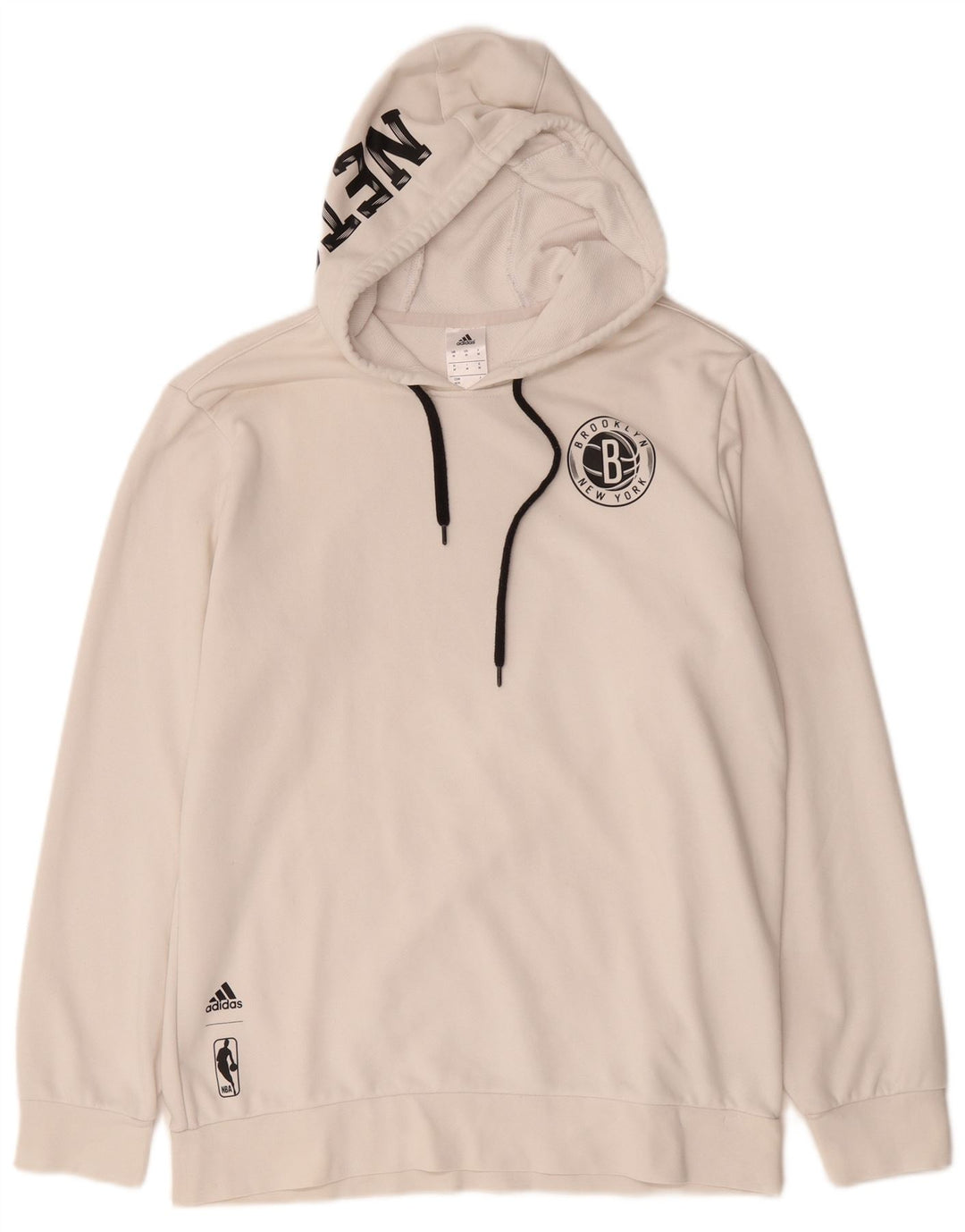 Мужской джемпер с капюшоном Adidas Brooklyn Nets, белый хлопок, средний размер