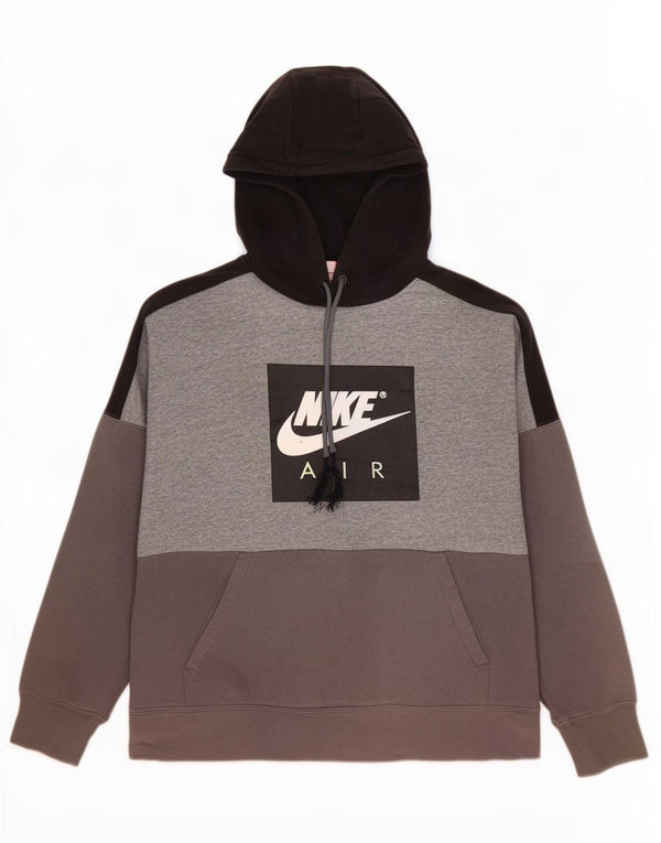 Мужской джемпер с капюшоном с графическим рисунком Nike, хлопковый джемпер среднего серого цвета с цветными блоками