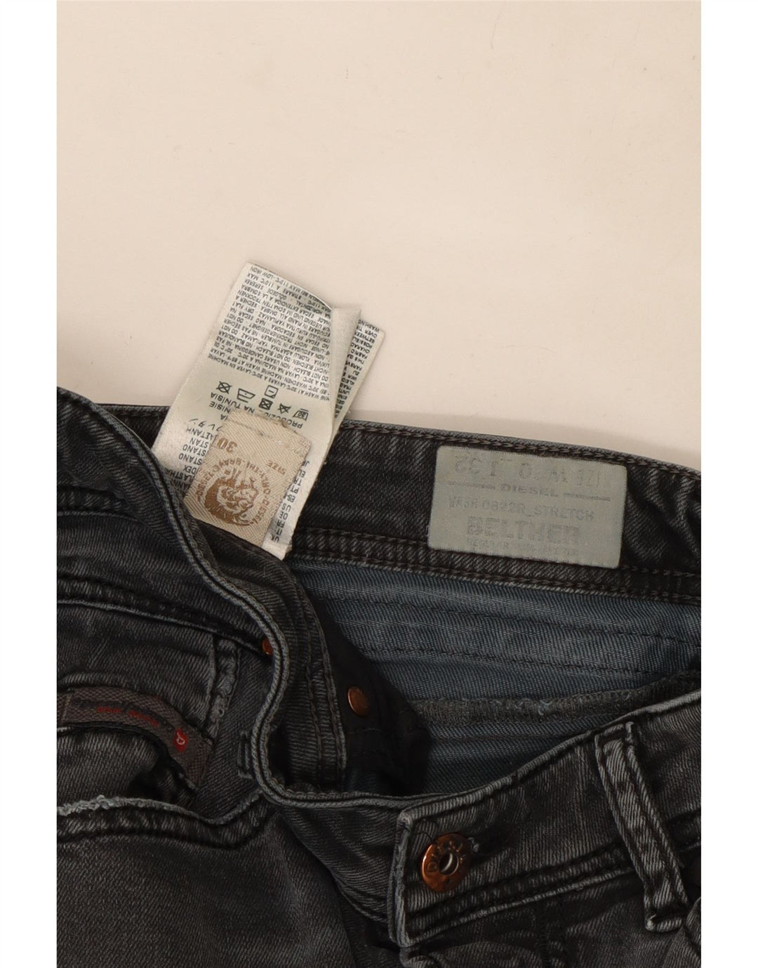 Женские джинсы с поясом Diesel Regular Slim W30 L30, серый хлопок