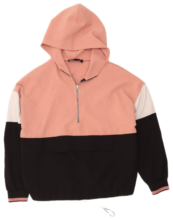 Женский джемпер с капюшоном Zara UK 14, средний розовый, полиэстер с цветными блоками