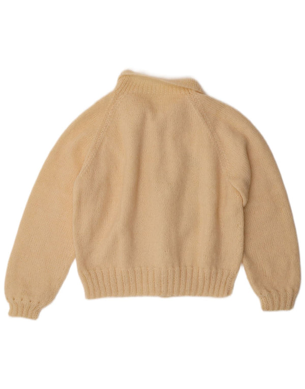 Винтажный женский укороченный кардиган-свитер UK 14, средний бежевый с цветочным принтом