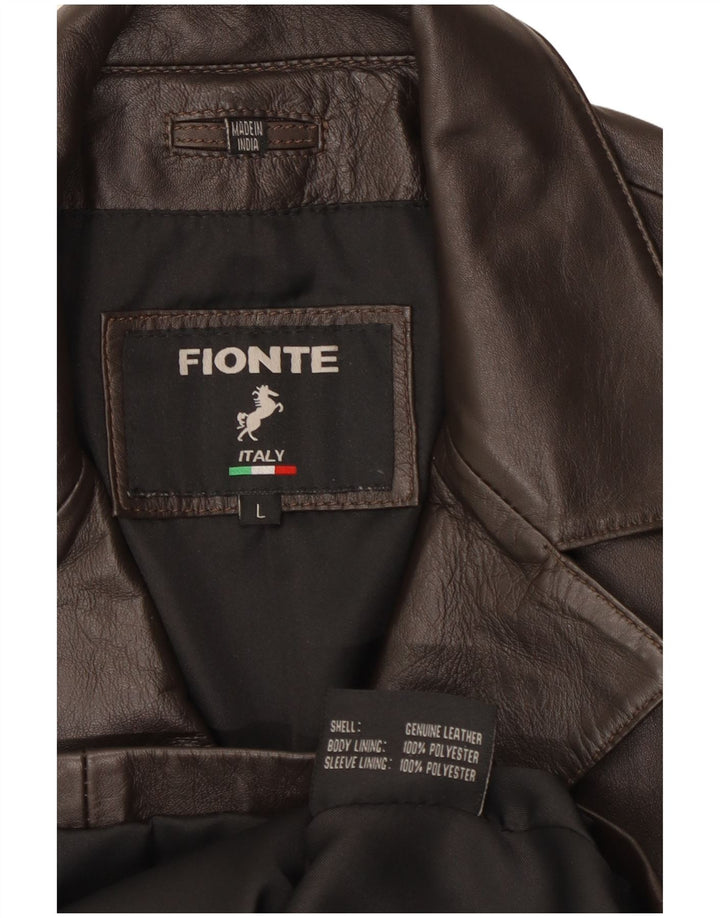 Женский кожаный пиджак Fionte на 4 пуговицах, Великобритания 16, большой коричневый кожаный