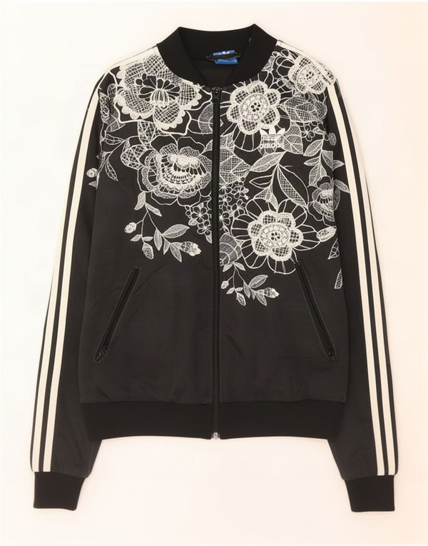Женский спортивный костюм Adidas с графическим принтом, верхняя куртка UK 10, маленький черный с цветочным принтом