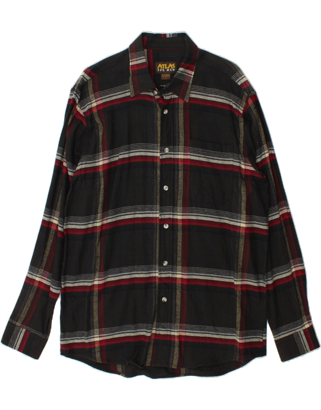 ATLAS FOR MEN Mens Flannel Shirt Large Black Check Cotton Vintage Atlas For Men and Second-Hand Atlas For Men from Messina Hembry 