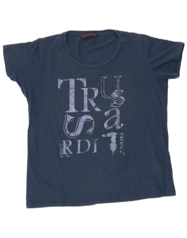 Trussardi Jeans Женская футболка с рисунком Top UK 20 2XL Темно-синий хлопок
