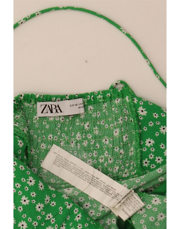 Женский сарафан Zara UK 12, вискоза среднего зеленого цвета с цветочным принтом