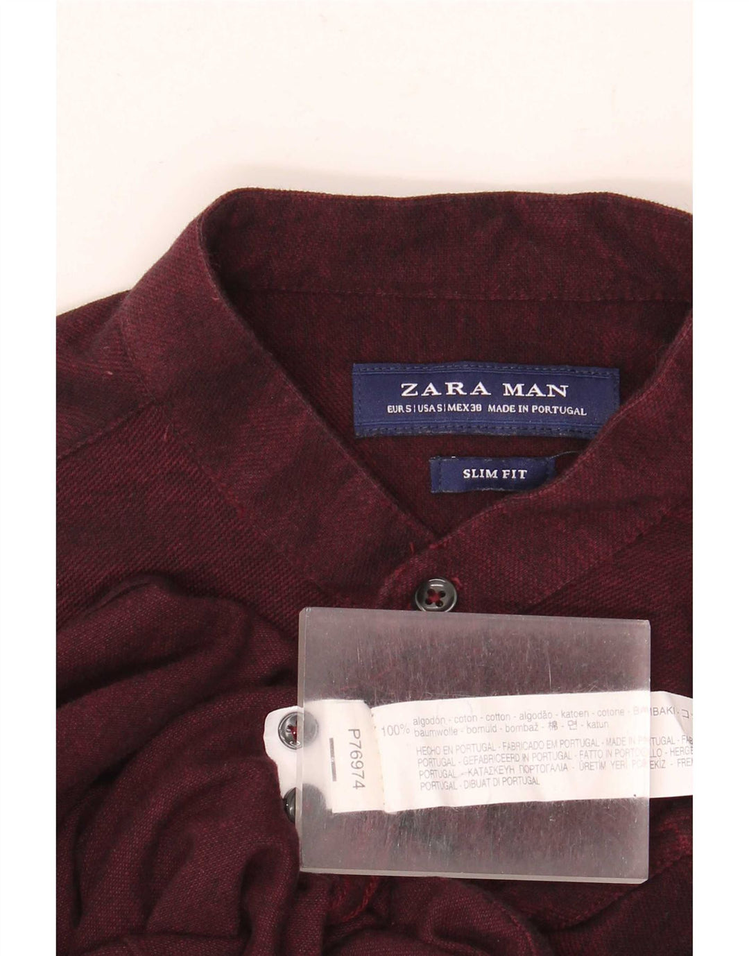 Мужская рубашка узкого кроя Zara, маленький темно-бордовый хлопок