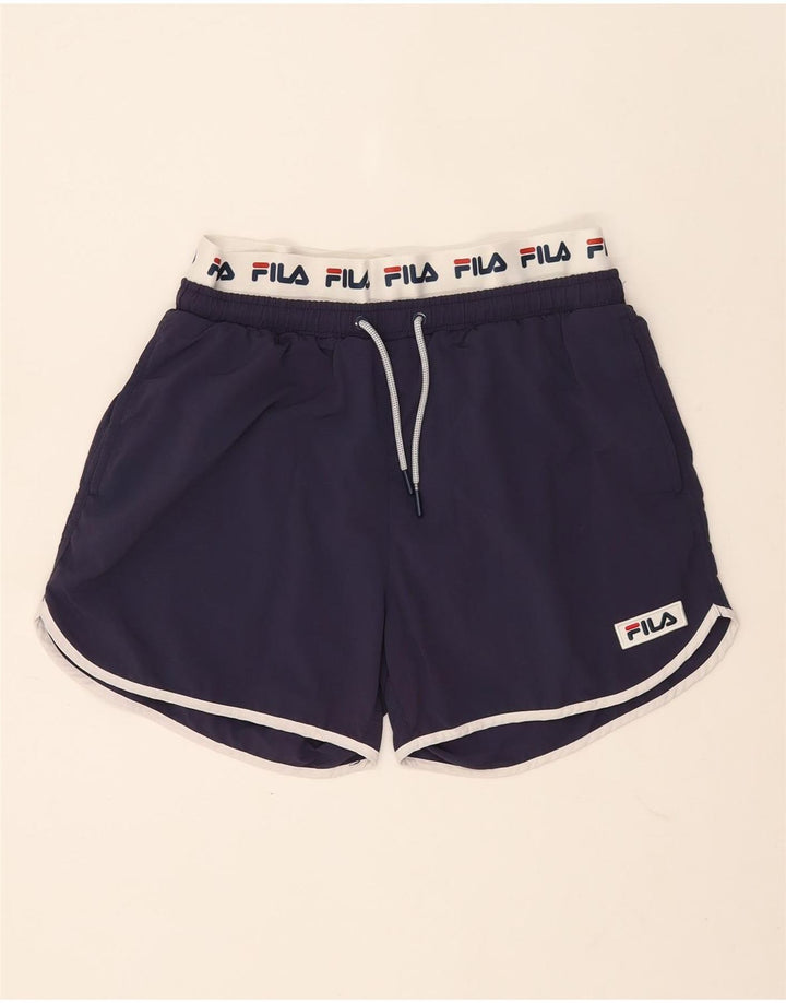 Fila Мужские спортивные шорты с рисунком, средние темно-синие с цветными блоками, полиамид