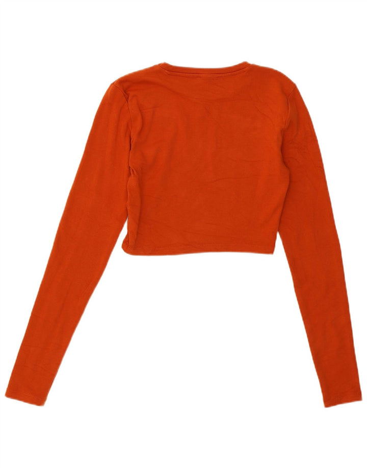 Женский укороченный топ Zara с длинным рукавом UK 12, хлопковый средний коричневый цвет