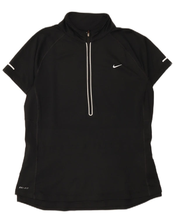 Женская футболка с воротником на молнии Nike Dri Fit UK 14, большой черный полиэстер