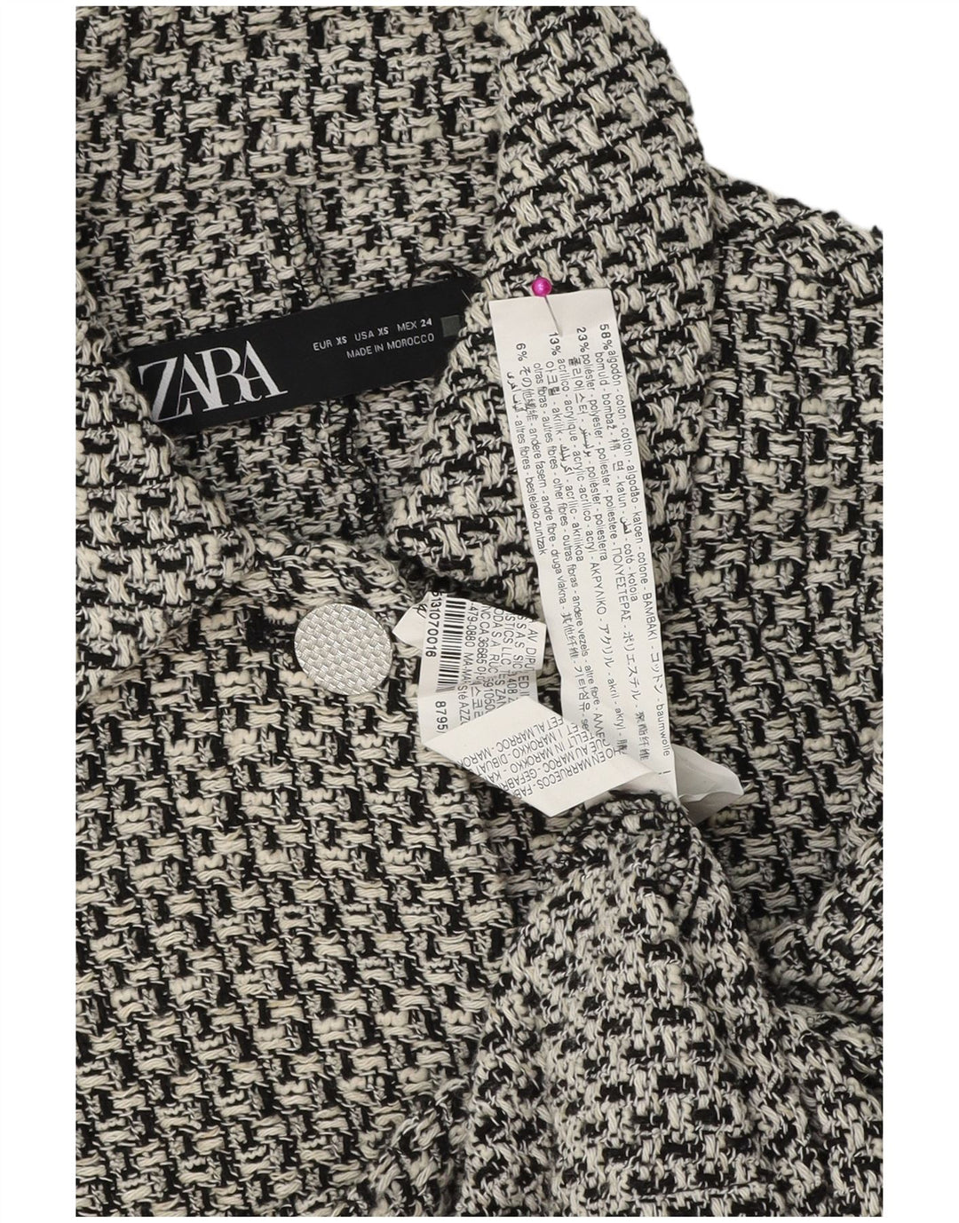 Женский пиджак Zara на 4 пуговицах UK 6 XS, хлопок в черную клетку