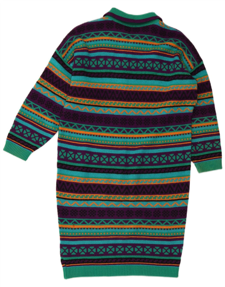 STEFANEL Женское трикотажное платье-поло с длинными рукавами UK 14 Средний Зеленый Геометрический принт