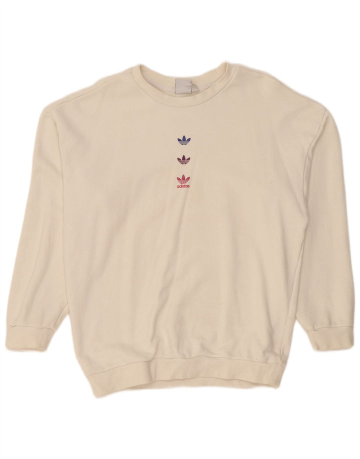 Женский джемпер большого размера с рисунком Adidas UK 10, маленький Off White